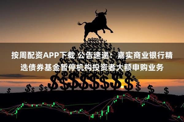 按周配资APP下载 公告速递：嘉实商业银行精选债券基金暂停机构投资者大额申购业务