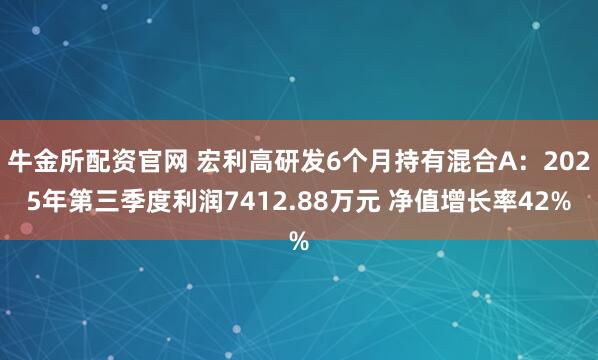 牛金所配资官网 宏利高研发6个月持有混合A：2025年第三季度利润7412.88万元 净值增长率42%
